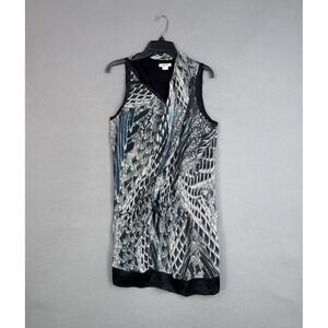 Helmut Lang Dress Womens 10 Black Animal Print Feather Silk Lining Draped Mini